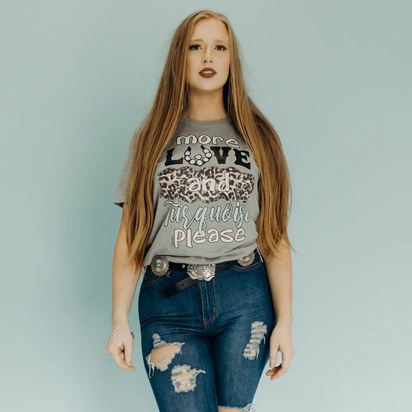 More Love and Turquoise Handmade Graphic Tee - Picture 4 of 4